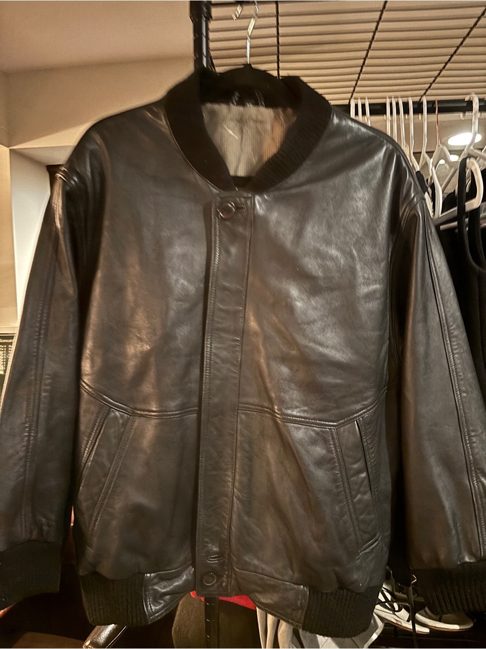 Vintage Black Leather Bomber Jacket